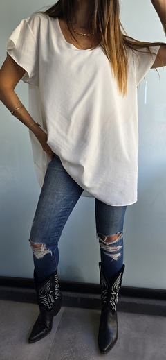 Maxi blusa de fibrana cuello v con volado en hombros evase - comprar online