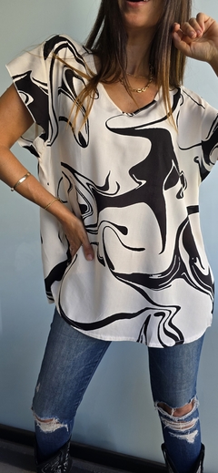 Maxi blusa de fibrana cuello v con volado en hombros evase - tienda online
