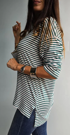Remera de modal cuello redondo manga 3/4 rayada x talles - tienda online