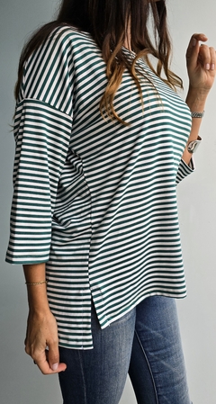 Imagen de Remera de modal cuello redondo manga 3/4 rayada x talles