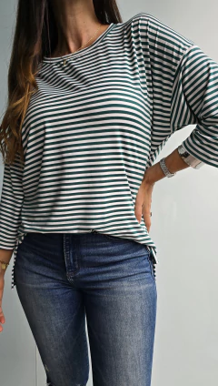 Remera de modal cuello redondo manga 3/4 rayada x talles - tienda online