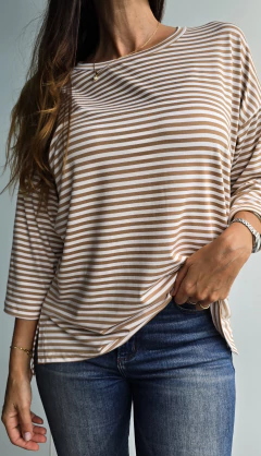 Remera de modal cuello redondo manga 3/4 rayada x talles - tienda online