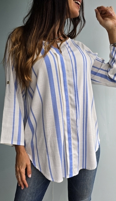Blusa de lino con tablita rayada x talles en internet