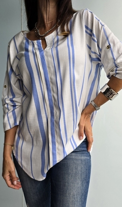 Blusa de lino con tablita rayada x talles - She Indumentaria