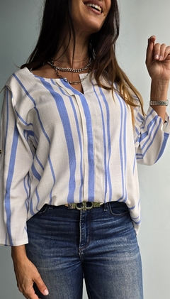 Blusa de lino con tablita rayada x talles - tienda online