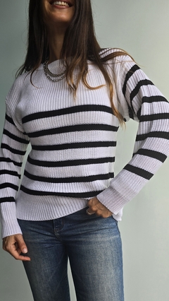 Sweater de lana sintética cuello redondo rayado en internet