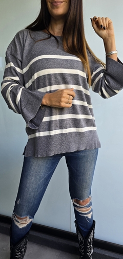 Sweater rayado amplio con tajos laterales de bremer - tienda online