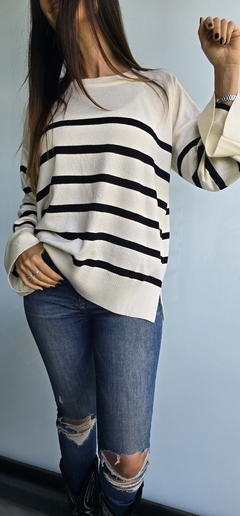 Sweater rayado amplio con tajos laterales de bremer