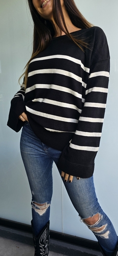 Sweater rayado amplio con tajos laterales de bremer - comprar online