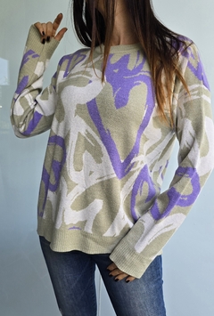Sweater doble hilo de bremer con estampa de corazones - tienda online