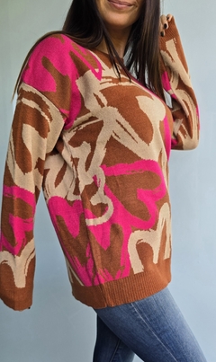 Sweater doble hilo de bremer con estampa de corazones en internet