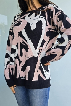 Sweater doble hilo de bremer con estampa de corazones