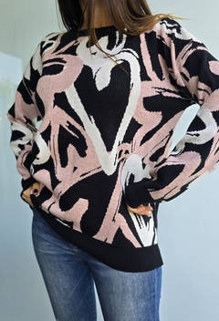 Sweater doble hilo de bremer con estampa de corazones - comprar online