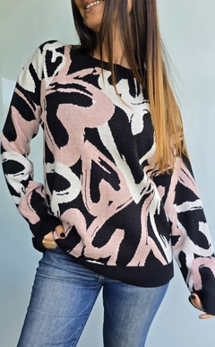 Sweater doble hilo de bremer con estampa de corazones - She Indumentaria
