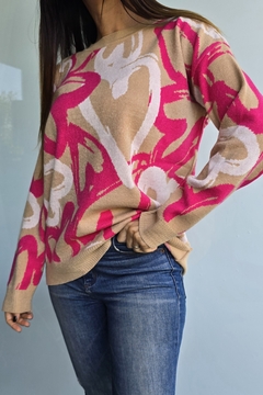 Sweater doble hilo de bremer con estampa de corazones en internet