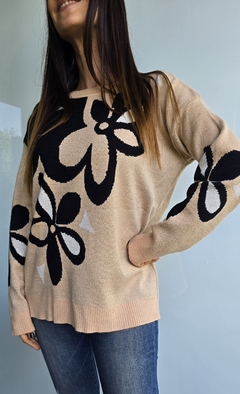 Sweater doble hilo de bremer con estampa de flores