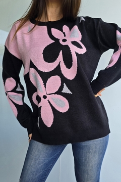 Sweater doble hilo de bremer con estampa de flores - comprar online