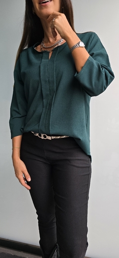 Blusa de crepe con spandex mangas rebatibles - tienda online