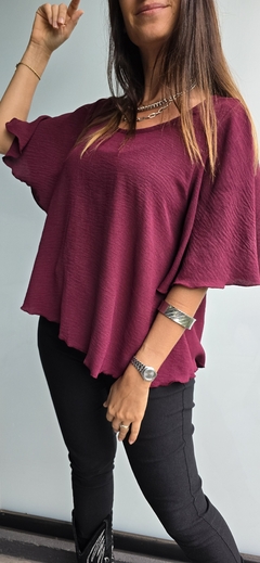 Blusa de cey mangas volado 3/4 con gota atras
