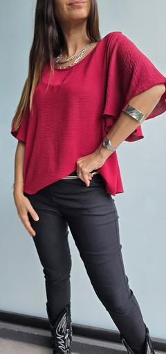 Blusa de cey mangas volado 3/4 con gota atras