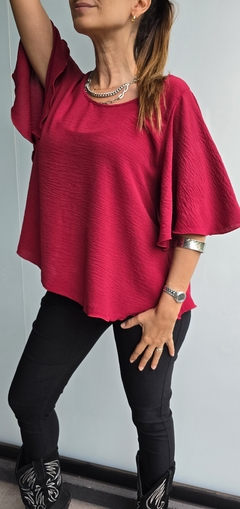 Blusa de cey mangas volado 3/4 con gota atras - tienda online