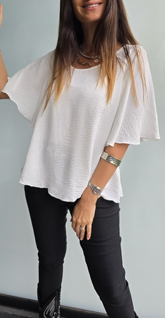Blusa de cey mangas volado 3/4 con gota atras - tienda online