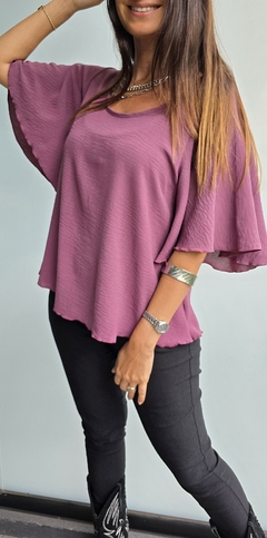 Blusa de cey mangas volado 3/4 con gota atras