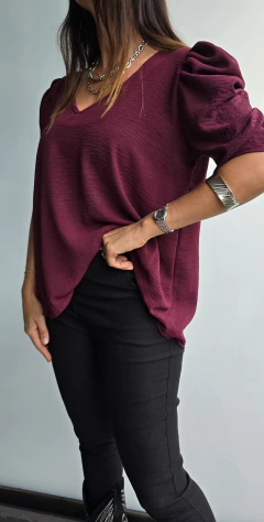 Blusa de cey mangas princesa cuello en V - tienda online