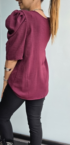 Blusa de cey mangas princesa cuello en V en internet