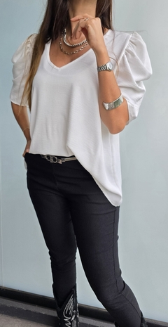 Blusa de cey mangas princesa cuello en V en internet
