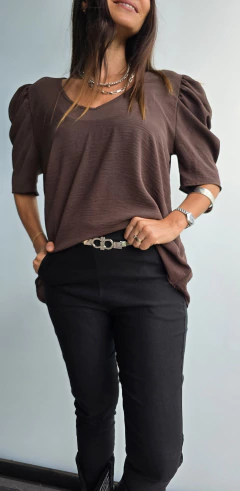 Blusa de cey mangas princesa cuello en V - tienda online