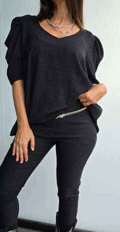 Blusa de cey mangas princesa cuello en V - tienda online