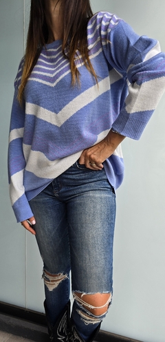 Sweater de bremer doble hilo cuello redondo con estampa rombo - tienda online