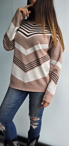 Sweater de bremer doble hilo cuello redondo con estampa rombo - comprar online