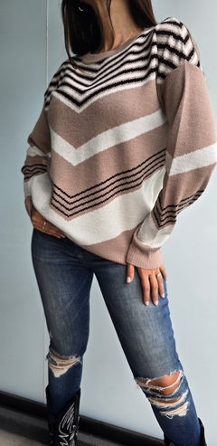 Sweater de bremer doble hilo cuello redondo con estampa rombo - comprar online