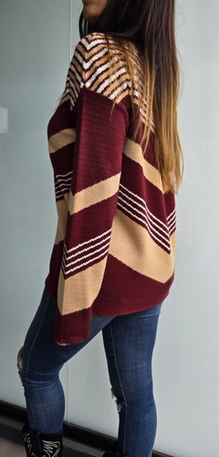 Sweater de bremer doble hilo cuello redondo con estampa rombo - tienda online