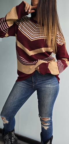 Sweater de bremer doble hilo cuello redondo con estampa rombo - comprar online