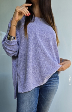 Sweater cuello redondo de lanilla morley con tajitos laterales - comprar online
