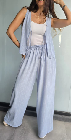 Chaleco de lino rayado con tiritas para atar