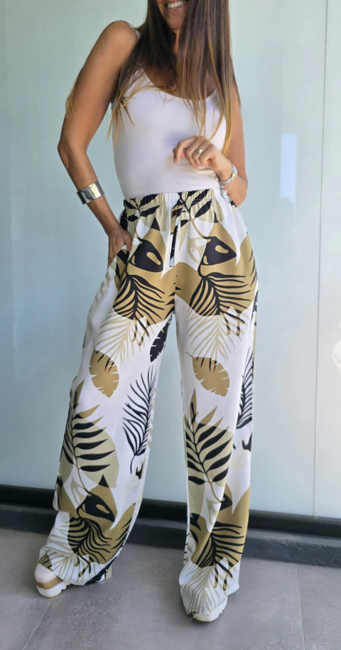 Palazzo de fibrana estampado con bolsillos y cintura bien elastizada x talles - comprar online