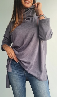 Maxi polerón de lanilla con tajos laterales y mas largo atrás - comprar online
