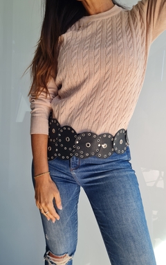 Cinturón simil cuero con círculos y tachas - tienda online