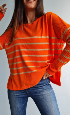 Sweater de bremer rayado cuello redondo con tajos laterales - tienda online