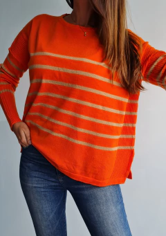 Sweater de bremer rayado cuello redondo con tajos laterales - tienda online