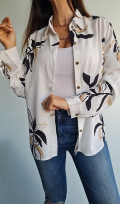 Camisa de poplin estampada manga larga rebatible a 3/4 - tienda online