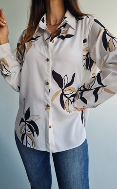 Camisa de poplin estampada manga larga rebatible a 3/4