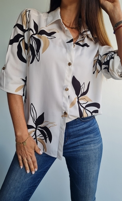 Camisa de poplin estampada manga larga rebatible a 3/4 - comprar online