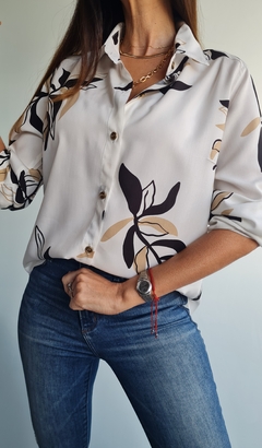 Camisa de poplin estampada manga larga rebatible a 3/4 - tienda online