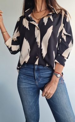 Camisa de poplin estampada manga larga rebatible a 3/4 - comprar online