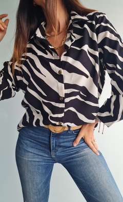 Camisa de poplin estampada manga larga rebatible a 3/4 - tienda online